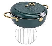 Friggitrice in stile giapponese con display della temperatura in acciaio inox, friggitrici verde scuro e coperchio a griglia di recupero olio, capacità olio da 3,4 l, 24 cm, verde scuro