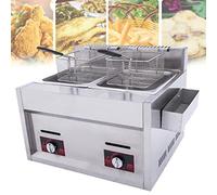 Friggitrice professionale a gas GPL in acciaio inox, con cestello e coperchio, grande capacità 10L/20L, acciaio inox 304 per uso alimentare, per ristoranti commerciali, cucine domestiche, DoubleC