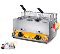 Friggitrice profonda da tavolo in acciaio inossidabile, capacità 12L a doppio serbatoio, con 2 cesti e depressione di stagionatura, cucina industriale commerciale o uso domestico, gas naturale,