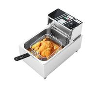Friggitrice singola, Friggitrice elettrica in acciaio inox, 2 serbatoi da 6L, Controllo preciso della temperatura dell'olio, 60-200℃, Friggitrice elettrica a immersione da 2500W, per ristoranti