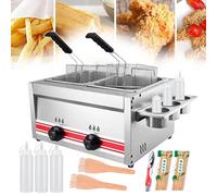Friggitrice tradizionale, friggitrice a gas professionale con griglia per condimenti e bottiglie per salse, con manopola di controllo indipendente, adatta per pollo fritto, gamberi, pesce, 10 l