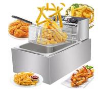 Friggitrici, Friggitrice elettrica da banco extra large 6 litri con cestello di scarico e coperchio for uso ristorante Friggitrici commerciali 1500 W