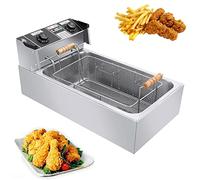 Friggitrici in acciaio inox da 22 litri con temperatura regolabile da 50 a 300 °C, friggitrice elettrica da 3200 W, interruttore di sicurezza, cestello rimovibile facile da pulire per piano di l