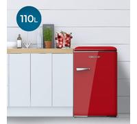 Cecotec Mini Frigorifero retrò da 110 L CoolMarket TT Origin 110, classe E, ICEBOX, LED per interni, maniglia cromata, vassoi in vetro, apribottiglie, rosso