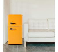 Frigorifero compatto e piccolo con congelatore, frigorifero retrò con doppia porta, termostato regolabile a 7 livelli per garage, dormitorio, camera da letto, ufficio,Yellow