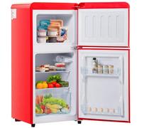 Frigorifero Con Scomparto Congelatore Combinazione Frigo-Congelatore, Frigorifero a Doppia Porta 60L Con Congelatore 22L, 39Db LED, Ripiani in Vetro, Cassetto Verdura, 102Kwh/Anno,Red