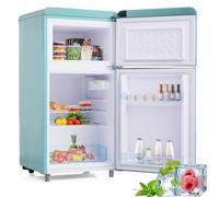 Frigorifero-congelatore a doppia porta da 72 litri, congelatore superiore, 120 kWh/anno, controllo della temperatura regolabile, luce LED,Blue