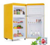 Frigorifero-congelatore a doppia porta da 72 litri, congelatore superiore, 120 kWh/anno, controllo della temperatura regolabile, luce LED,Yellow