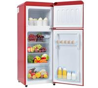 Frigorifero da 92 litri con congelatore, doppia porta, design vintage, frigorifero per bevande con termostato regolabile a 7 impostazioni e sbrinamento manuale, classe energetica D,Red
