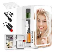 Frigorifero Fridge da 6 l, piccolo frigorifero, 12 V, 230 V, funziona silenziosamente con specchio e illuminazione a LED, frigorifero Skincare, ideale per auto (bianco)