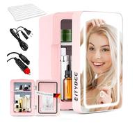 Frigorifero Fridge da 6 l, piccolo frigorifero, 12 V, 230 V, funziona silenziosamente con specchio e illuminazione a LED, frigorifero Skincare, ideale per auto (rosa)