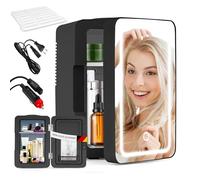 Frigorifero Fridge da 6 l, piccolo frigorifero, 12 V, 230 V, funziona silenziosamente con specchio e illuminazione a LED, frigorifero Skincare, ideale per auto (nero)