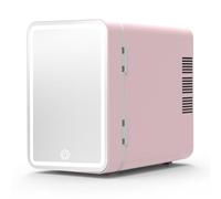 Frigorifero per la cura della pelle con specchio LED dimmerabile, mini frigorifero per camera da letto, cosmetici, cura della pelle, più fresco e caldo, per auto, ufficio e cibo (rosa)