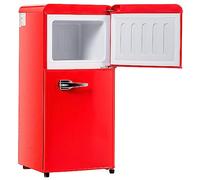 Frigorifero Piccolo, Mini frigo 60L, Volume congelatore 22 Litri, Frigorifero retrò, Combinazione congelatore, -27°C ∽ 13°C, Luce LED, Due Ante, Classe energetica F,Red