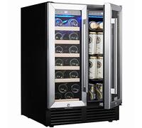 Frigorifero refrigerante per vino da 61 cm, a doppia zona da incasso o autoportante, con porta in vetro temperato in acciaio inox e funzione di memoria della temperatura, frigorifero per vino con 19