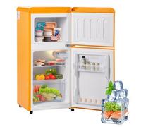 Frigorifero Retrò Combinato, Frigorifero a Doppia Porta Superiore E Inferiore, Altezza 86,8 Cm, Larghezza 45,5 Cm, Capacità Totale 60 L, Congelatore 22 L, 102 Kwh/Anno, -27 °c-13 °c,Yellow