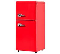 Frigorifero retrò. Combinazione congelatore a due porte con capacità totale di 60 litri e capacità congelatore di 22 litri. 102 kWh/anno, -27°C ∽ 13°C, luce LED, classe energetica E,Red