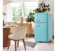 Frigorifero Retrò,Combinazione Frigo-Congelatore,Frigorifero a Doppia Porta Superiore E Inferiore,Capacità Totale 72L,Con Capacità Congelatore 21L,120Kwh/Anno, Illuminazione a LED,Cyan