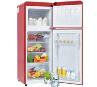 Frigorifero retrò compatto, 105,5 cm, combinazione frigorifero-congelatore da 92 l, congelatore da 28 l, design a doppia porta, classe di efficienza energetica D, 116 kWh all'anno,Red