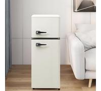 Frigorifero Retrò Con Congelatore,Combinazione Frigo-Congelatore 92L,Raffreddamento: 64L,Congelamento: 28L,3 Ripiani,116Kwh/Anno,LED,Cassetto Verdura,Ripiani Nella Porta,Per Famiglia,White