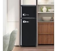 Frigorifero retrò con scomparto congelatore con volume totale di 92 l, volume congelatore di 28 l, 3 ripiani in vetro, cassetto per verdure, scomparto per uova, 181 kWh/anno, luce a LED,Black