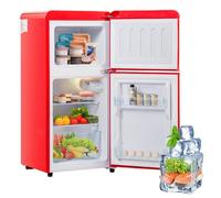 Frigorifero Retrò Con Vano Congelatore Da 60 Litri, Volume Congelatore 22 Litri, 2 Ripiani in Vetro, Cassetto Verdura, Scomparto Uova, 102 Kwh/Anno, Illuminazione a LED, -27 °c-13 °c,Red