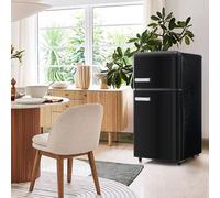 Frigorifero Retrò, Frigorifero a Doppia Porta Superiore E Inferiore, Volume Totale 72 Litri, Con Congelatore Da 21 Litri, 120 Kwh/Anno, Luce a LED. Minifrigo.,Black