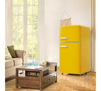 Frigorifero Retrò, Frigorifero a Doppia Porta Superiore E Inferiore, Volume Totale 72 Litri, Con Congelatore Da 21 Litri, 120 Kwh/Anno, Luce a LED. Minifrigo.,Yellow