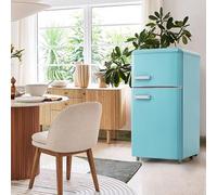 Frigorifero Retrò, Frigorifero a Doppia Porta Superiore E Inferiore, Volume Totale 72 Litri, Con Congelatore Da 21 Litri, 120 Kwh/Anno, Luce a LED. Minifrigo.,Blue