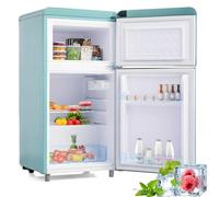 Frigorifero retrò, frigorifero a doppia porta superiore e inferiore, volume totale 72 litri, con volume congelatore 21 litri, 120 kWh/anno, luce LED, classe energetica E,Blue