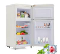 Frigorifero retrò, frigorifero a doppia porta superiore e inferiore, volume totale 72 litri, con volume congelatore 21 litri, 120 kWh/anno, luce LED, classe energetica E,White