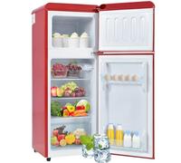 Frigorifero retrò per appartamento con congelatore superiore - Frigorifero a 2 porte con capacità di 92 litri, ripiani regolabili anti-goccia, cassetti porta e cestelli per frutta e verdura,Red