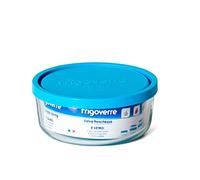 Frigoverre - Contenitore rotondo in vetro, coperchio in plastica, diametro 12 cm, altezza 4,5 cm, coperchio blu. Per conservare alimenti, capacità 380 ml