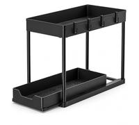 Frilla Organizer Sottolavello Cucina 2 Livelli Estraibile 21 x 40 x 36 cm, Salvaspazio con Cassetto Scorrevole, Ripiani Regolabili e Ganci | SINKNOVA