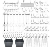 FRIMOONY Assortimento di ganci per pannelli forati, contenitori in plastica, serrature per organizzare gli strumenti, 140 pezzi