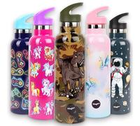 fringoo - Borraccia di dinosauro mimetica con cannuccia - Bottiglie d'acqua alte senza BPA - Borraccia coibentata - Borraccia in acciaio inossidabile - Bottiglie d'acqua per bambini - 600 ml