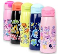 "Fringoo Borraccia per Bambini Cannuccia, Bottiglia in Acciaio Inossidabile da 350 ml, Doppia Parete isolata, 100% a Prova di perdite e con Serratura, Maniglia per Il Trasporto, Controllo della Te