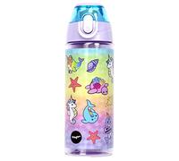 fringoo - Borraccia per bambini con cannuccia, 100% senza BPA, 600 ml, per scuola materna, bottiglia da viaggio per bambini, Bambino, Narwhal & Cavalluccio marino, 600 ml