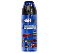 fringoo - Borraccia per bambini con cannuccia, 100% senza BPA, 600 ml, per scuola materna, bottiglia da viaggio per bambini, Bambino, Ingrandimento del traffico, 600 ml