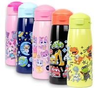 Fringoo Borraccia per bambini con cannuccia, bottiglia in acciaio inossidabile da 350 ml, doppia parete isolata, 100% a prova di perdite e con serratura, maniglia per il trasporto, controllo della tem