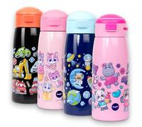 Fringoo Borraccia per bambini con cannuccia, bottiglia in acciaio inossidabile da 350 ml, doppia parete isolata, 100% a prova di perdite e con serratura, maniglia per il trasporto, controllo della tem