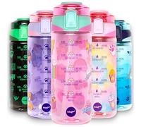 Fringoo Borraccia per bambini per la scuola 650 ml - Maniglia per il trasporto 100% a prova di perdite e senza BPA Cannuccia in silicone Tritan - Coperchio con chiusura a scatto sicura, Design Pink Gi
