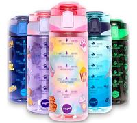 Fringoo Borraccia per bambini per la scuola da 650 ml - Maniglia per il trasporto 100% a prova di perdite e senza BPA, cannuccia in silicone Tritan - Coperchio con chiusura a scatto, design rosa tie-d