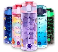 Fringoo Borraccia per bambini per la scuola da 650 ml - Maniglia per il trasporto 100% a prova di perdite e senza BPA, cannuccia in silicone Tritan - Coperchio con chiusura a scatto sicura, design vio