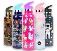 Fringoo - Bottiglia d'acqua magica Unicorno con cannuccia - Bottiglie d'acqua alte senza BPA - Bottiglia d'acqua in acciaio inossidabile - Bottiglie d'acqua per bambini - 600 ml