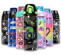 fringoo - Monster Trucks - Borracce senza BPA - Borraccia in paglia nera - Borraccia riutilizzabile - 600 ml / 20 Oz