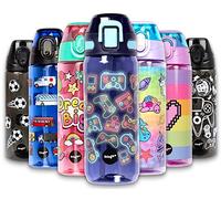 fringoo - Neon Gamer - Borraccia per bambini con cannuccia - Borracce senza BPA - Borraccia in paglia blu - Borraccia riutilizzabile - 600 ml / 20 Oz