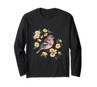 Fringuello che riposa sul fiore giallo natura uccello arte Maglia a Manica