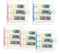 Frinnovan, Confezione da 5 300 sfide per risparmiare denaro con 25 raccoglitori mini libro delle sfide di risparmio con buste per pianificare il budget dei contanti, rosa blu