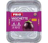 FRIO - 4 vassoi rettangolari in alluminio 8 porzioni 32 x 26,5 x 5 cm | piatti e vassoi usa e getta | Forno e congelatore | ideale picnic, campeggio, scuola, catering, vendita da portare